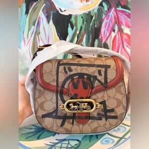 NWT Authentic Coach Jade Saddle Bag In Signature Canvas With Rexy By Guang Yu